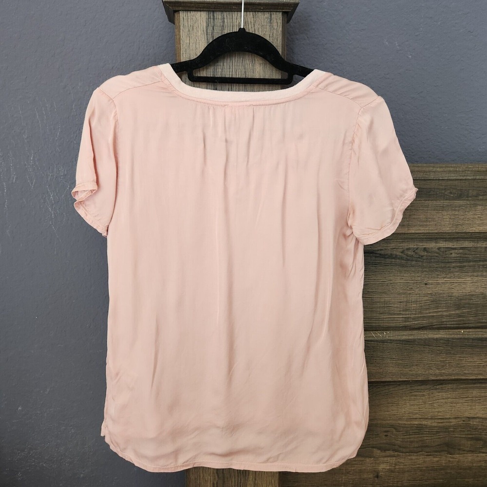 Nation Ltd June Satin V-Neck Pink T-Shirt Top Women's Small Silky Short Sleeves - Picture 3 of 10